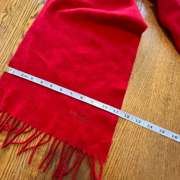 FENDI Vintage Red Wool Fringed Neck Wool Scarf Unisex Men’s Women’s - Picture 4 of 7